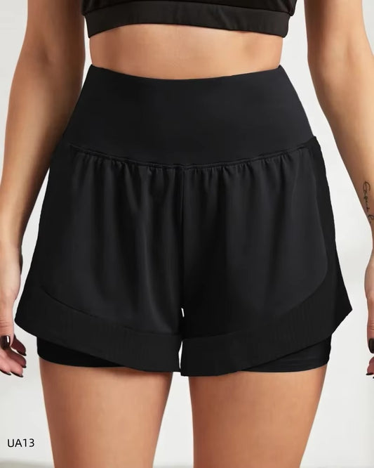 Breathable 2-in-1 Workout Shorts for Women, High Waist, Double Layer, Running, Gym, Athletic, Sports Shorts with Mesh Trim