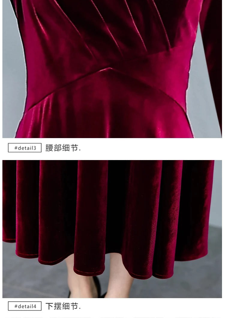2024 Vintage Long Sleeve Women Sexy Midi Dresses Autumn Winter Velvet Thick Warm Dress Elegant Bodycon Party Night Maxi Vestidos