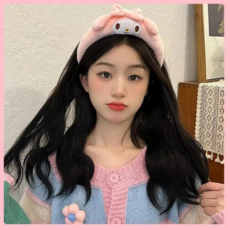 Kawaii Headband Sanrio My Melody Kuromi Cinnamoroll Pompom Purin Hair Accessories Anime Cute Cartoon Plush Headdress Girls Gift