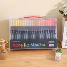 Professional Art Use 48-Color Acrylic Paint Markers, Dual-Tip Fine and Brush Tip Pens, Suitable for Stone, Wood, Calligraphy