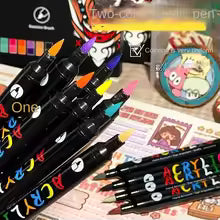 Professional Art Use 48-Color Acrylic Paint Markers, Dual-Tip Fine and Brush Tip Pens, Suitable for Stone, Wood, Calligraphy