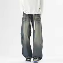 PantsKSTUN New Loose Jeans For Men Wide Leg Jeans Denim Pants Baggy Drawstring Washed Vintage Trousers Oversize Jeans Boys Young Man