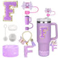 8PCS Accessories Set for Stanley Cup Purple 30oz 40oz tumbler Silicone Straw Topper Cover Cap Boot Handle Charm Initials Sticker