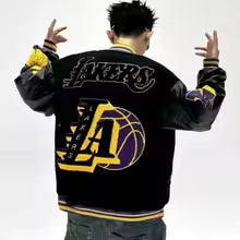 American Style Trendy Brand Men's Letter print Baseball Casual Jacket Loose Fit Patchwork Casual Jacket Couples Spring Autumn