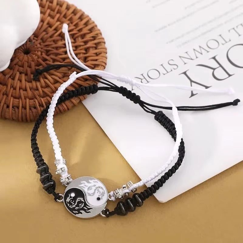 2Pcs/set Dragon Tai Chi Gossip Braided Bracelet for Women Men Best Friends Adjustable Yin Yang Bracelets Fashion Couple Jewelry