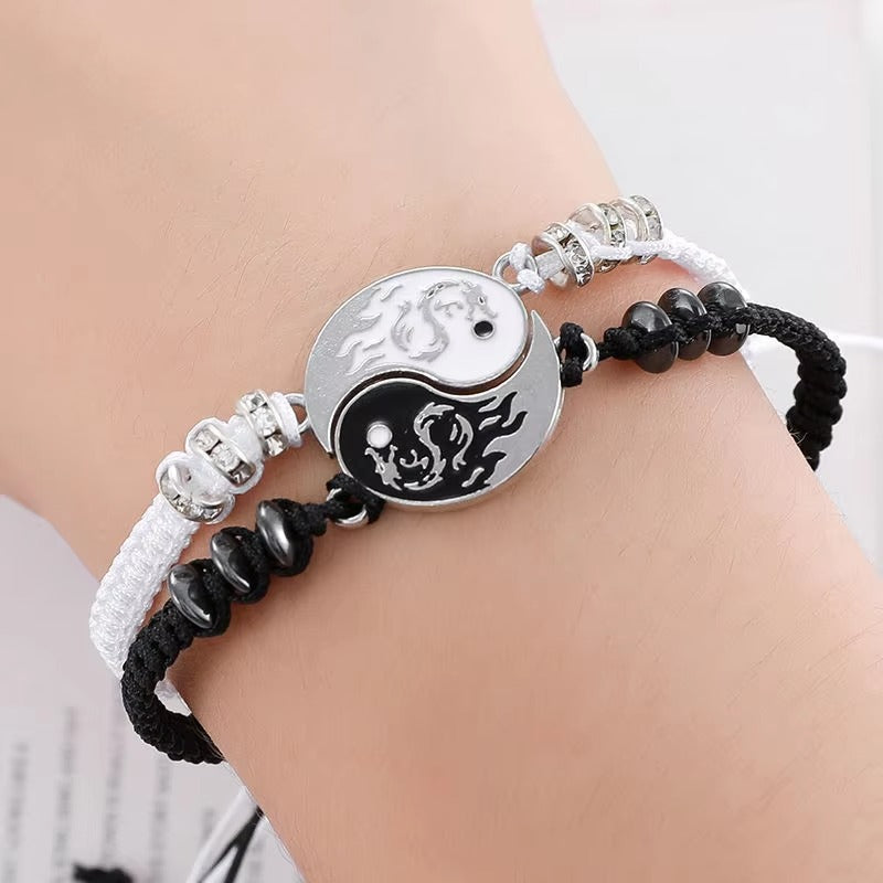 2Pcs/set Dragon Tai Chi Gossip Braided Bracelet for Women Men Best Friends Adjustable Yin Yang Bracelets Fashion Couple Jewelry