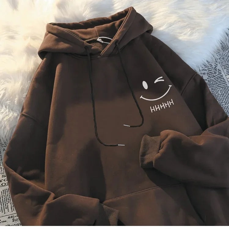 Men's Smiling Face Funny Fashion Couple Hooded Sweater American Heavyweight Loose Thickened Cashmere Boys' Hoodie Pullover Top