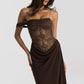 Mozision One Shoulder Lace See Through Sexy Maxi Dress Women Gown Fashion Off-shoulder Sleeveless Backless Club Long Dresses