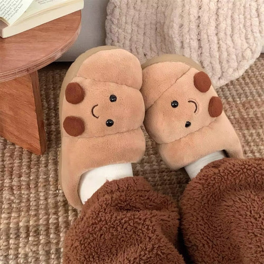 Couples Winter Home Slippers Fun Croissant Bread Design Thick Soled Anti Slip Cute Cotton Indoor Household Slipper For Men Women