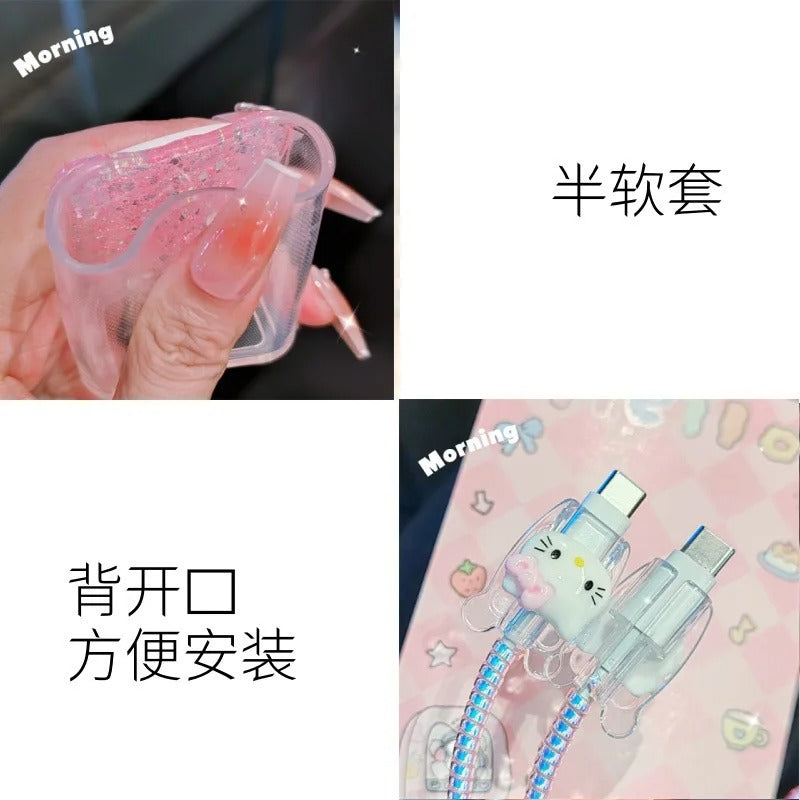 Cartoon Hello Kitty Charger Data Cable Case Protector And Winding Kit For 20W Fast Charger Adapter Phone Charger Case