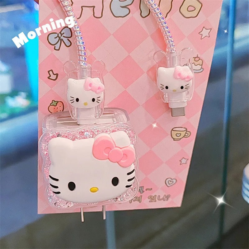 Cartoon Hello Kitty Charger Data Cable Case Protector And Winding Kit For 20W Fast Charger Adapter Phone Charger Case