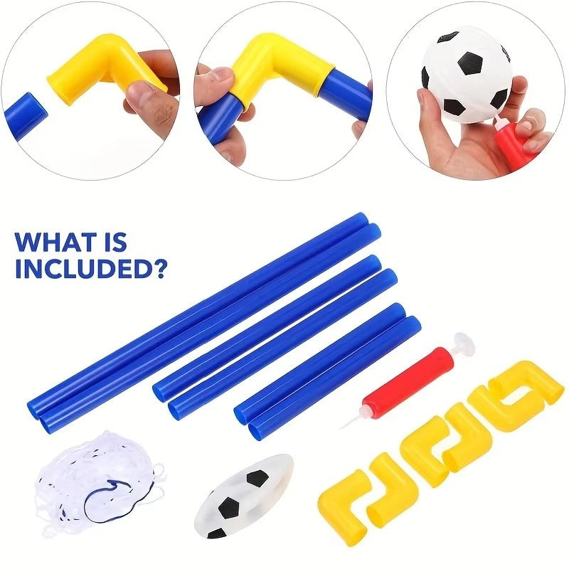 Portable Indoor/Outdoor Toy Football Goal Set44x25cm - Micro Soccer Net Pump & Ball Lightweight Kids Training Park Beach Games