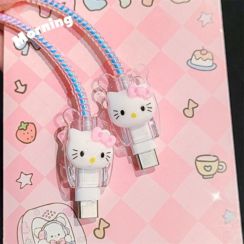 Cartoon Hello Kitty Charger Data Cable Case Protector And Winding Kit For 20W Fast Charger Adapter Phone Charger Case