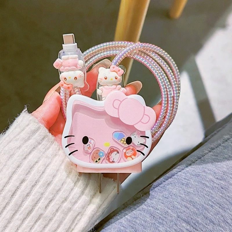 Cartoon Hello Kitty Charger Data Cable Case Protector And Winding Kit For 20W Fast Charger Adapter Phone Charger Case