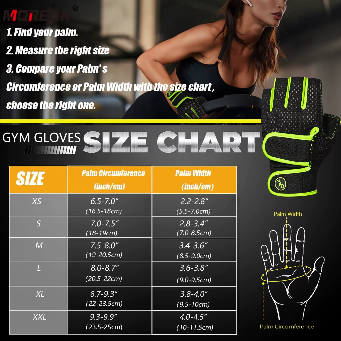MOREOK Gym Gloves Non-Slip 3mm Padded Pull-Up Power Training Weightlifting Gloves Kettlebell Workout Exercise Fitness Gloves for Men