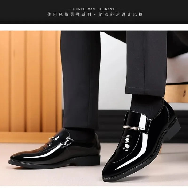 Mens Dress Shoes Formal Business Oxford High Gloss Patent Slip On Loafers Comfortable Casual Driving Boat Shoe For Men
