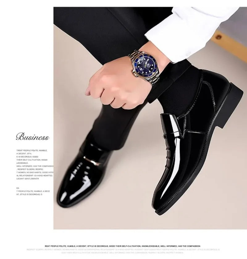 Mens Dress Shoes Formal Business Oxford High Gloss Patent Slip On Loafers Comfortable Casual Driving Boat Shoe For Men