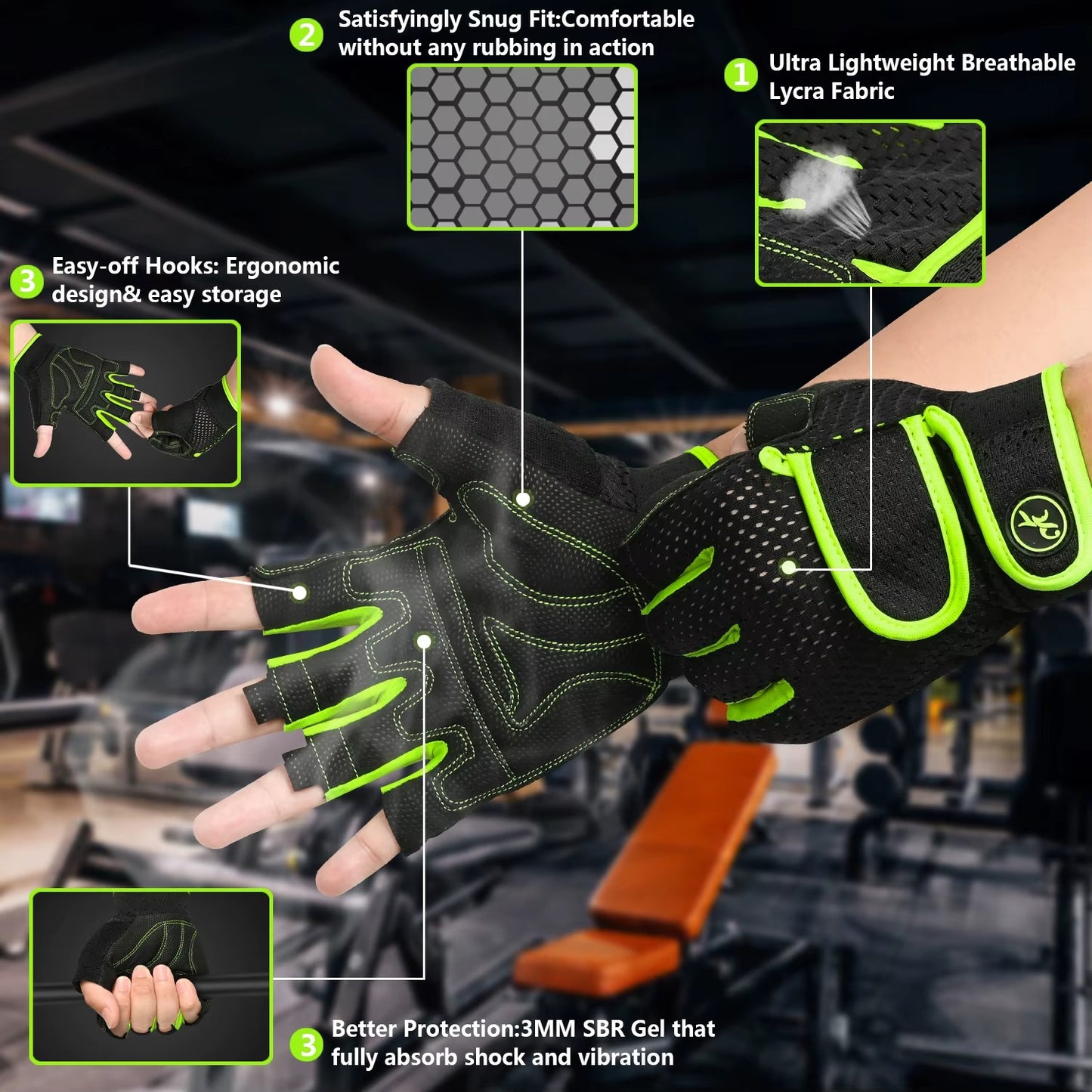 MOREOK Gym Gloves Non-Slip 3mm Padded Pull-Up Power Training Weightlifting Gloves Kettlebell Workout Exercise Fitness Gloves for Men