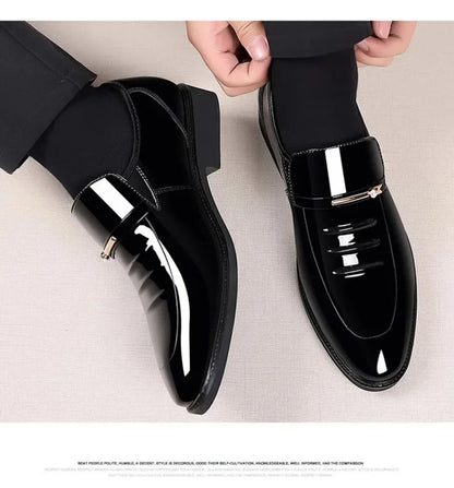 Mens Dress Shoes Formal Business Oxford High Gloss Patent Slip On Loafers Comfortable Casual Driving Boat Shoe For Men