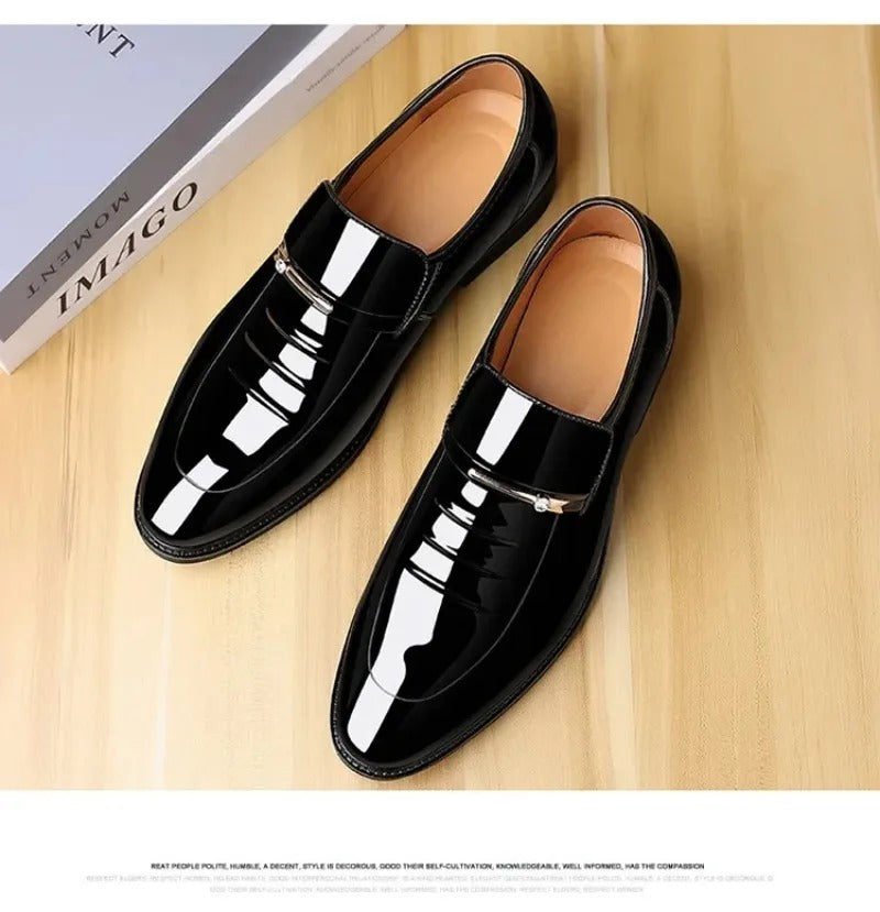 Mens Dress Shoes Formal Business Oxford High Gloss Patent Slip On Loafers Comfortable Casual Driving Boat Shoe For Men