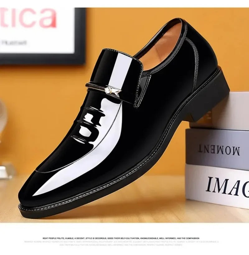 Mens Dress Shoes Formal Business Oxford High Gloss Patent Slip On Loafers Comfortable Casual Driving Boat Shoe For Men