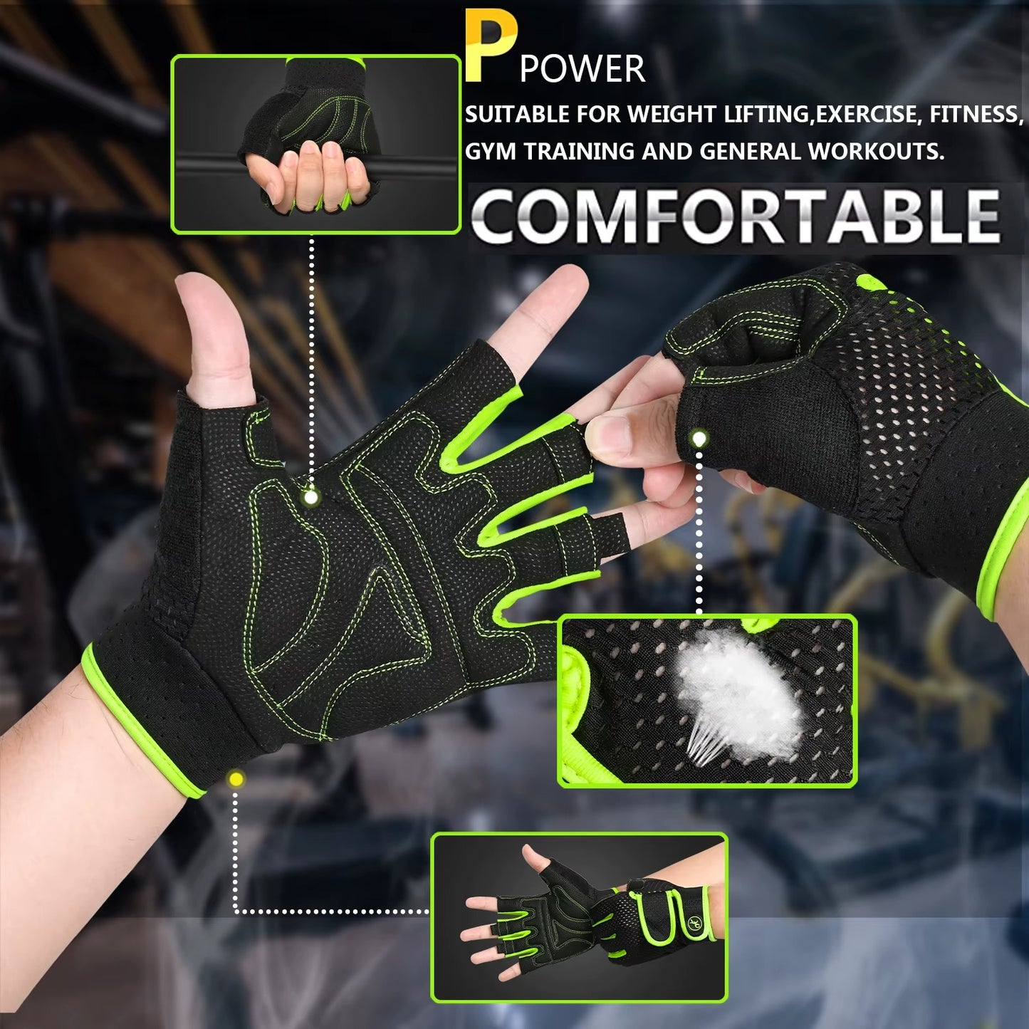 MOREOK Gym Gloves Non-Slip 3mm Padded Pull-Up Power Training Weightlifting Gloves Kettlebell Workout Exercise Fitness Gloves for Men