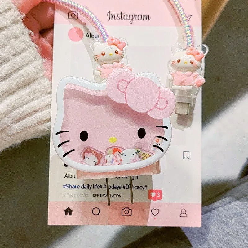Cartoon Hello Kitty Charger Data Cable Case Protector And Winding Kit For 20W Fast Charger Adapter Phone Charger Case