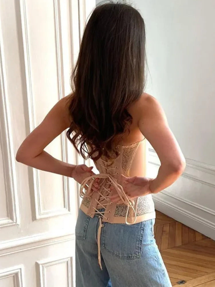Spicy Girl Sexy Tight Corset Lace Hollow Sleeveless Strapless Summer Fashion Women Street Trendy Vest