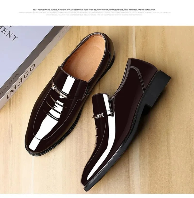 Mens Dress Shoes Formal Business Oxford High Gloss Patent Slip On Loafers Comfortable Casual Driving Boat Shoe For Men