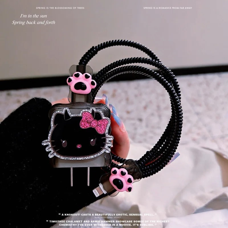 Cartoon Hello Kitty Charger Data Cable Case Protector And Winding Kit For 20W Fast Charger Adapter Phone Charger Case