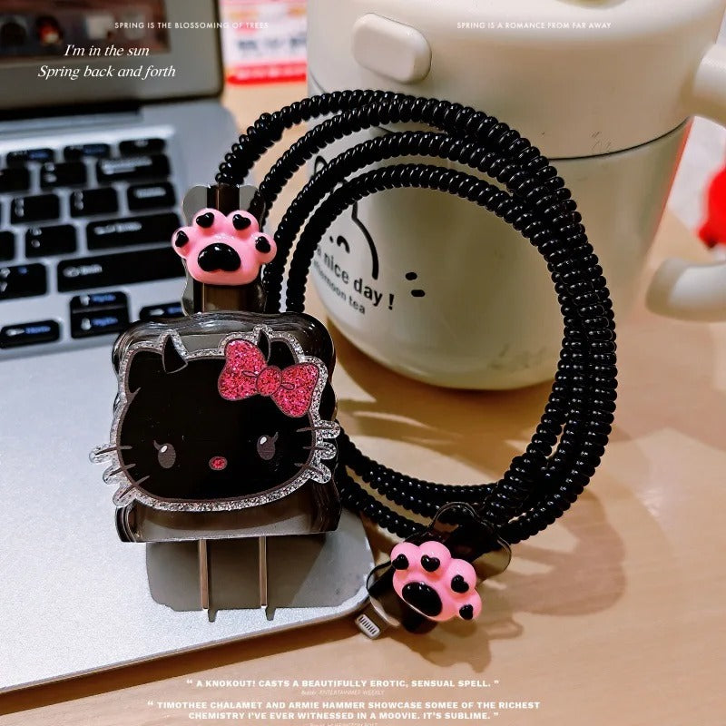 Cartoon Hello Kitty Charger Data Cable Case Protector And Winding Kit For 20W Fast Charger Adapter Phone Charger Case