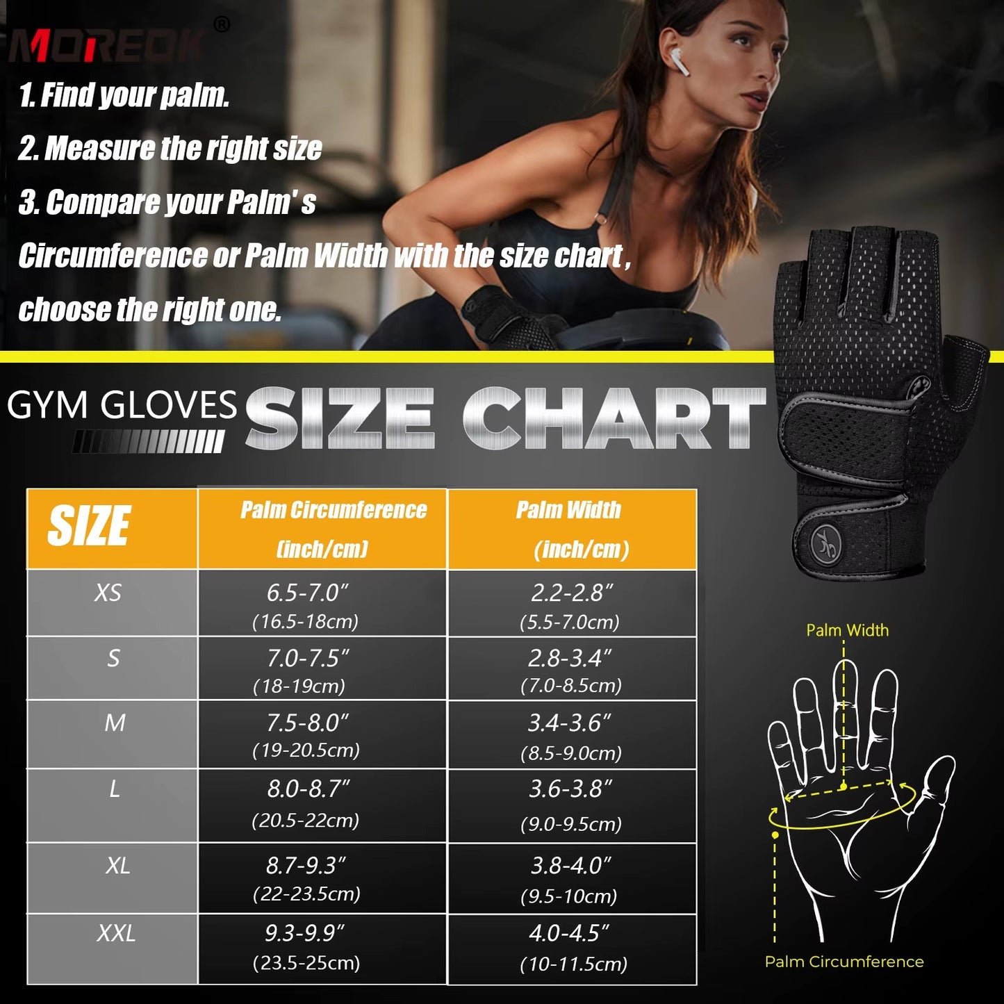 MOREOK Gym Gloves Non-Slip 3mm Padded Pull-Up Power Training Weightlifting Gloves Kettlebell Workout Exercise Fitness Gloves for Men
