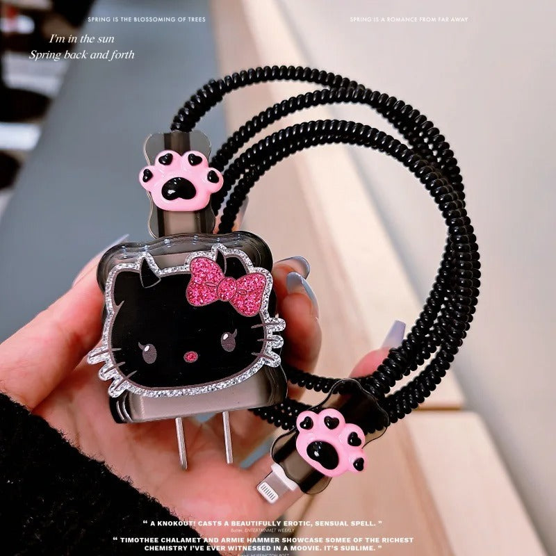 Cartoon Hello Kitty Charger Data Cable Case Protector And Winding Kit For 20W Fast Charger Adapter Phone Charger Case