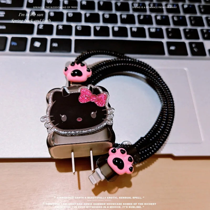 Cartoon Hello Kitty Charger Data Cable Case Protector And Winding Kit For 20W Fast Charger Adapter Phone Charger Case