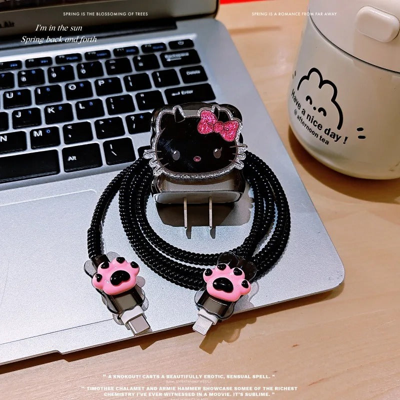 Cartoon Hello Kitty Charger Data Cable Case Protector And Winding Kit For 20W Fast Charger Adapter Phone Charger Case