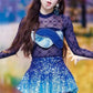 See Through Brand Women Tops Tulle Mesh Versatile Long Sleeve Moon Flocked Shirt Casual Thin Blouses Y2k Sexy Sheer Blusas 959P