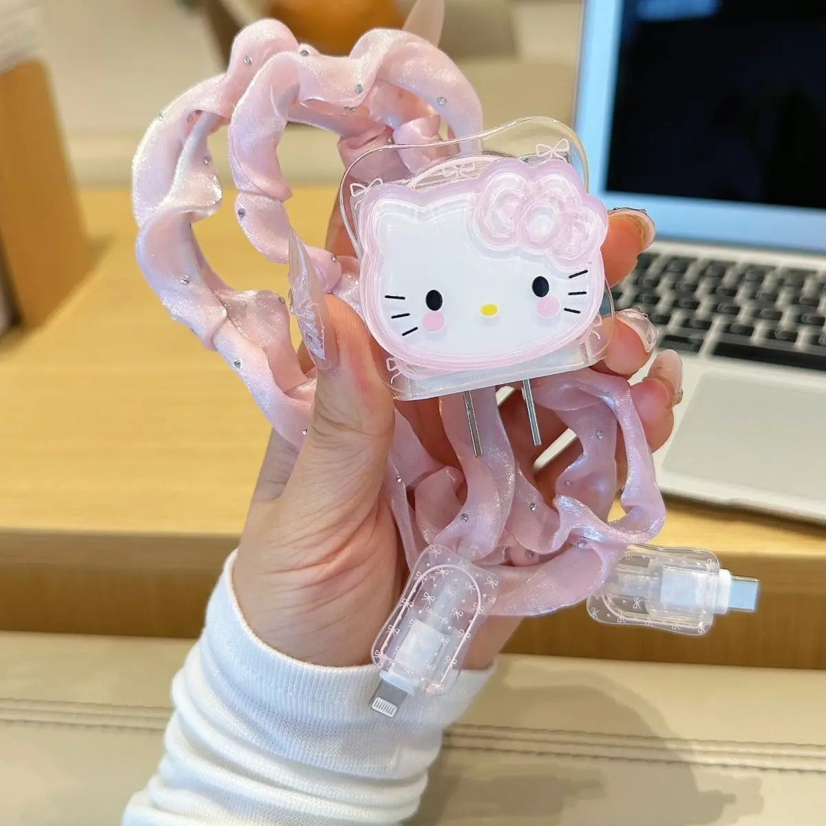 Cartoon Hello Kitty Charger Data Cable Case Protector And Winding Kit For 20W Fast Charger Adapter Phone Charger Case