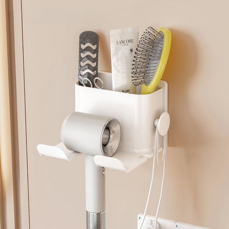 1pc Hair dryer storage rack, non perforated bathroom wall mounted bracket, bathroom air duct storage
