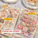 5Sheets Cartoon HelloKitty Rilakkuma Stickers Cartoon Anime Die-cutting Flashing Laser Sticker Decals DIY Handbooks Decoration
