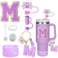 8PCS Accessories Set for Stanley Cup Purple 30oz 40oz tumbler Silicone Straw Topper Cover Cap Boot Handle Charm Initials Sticker