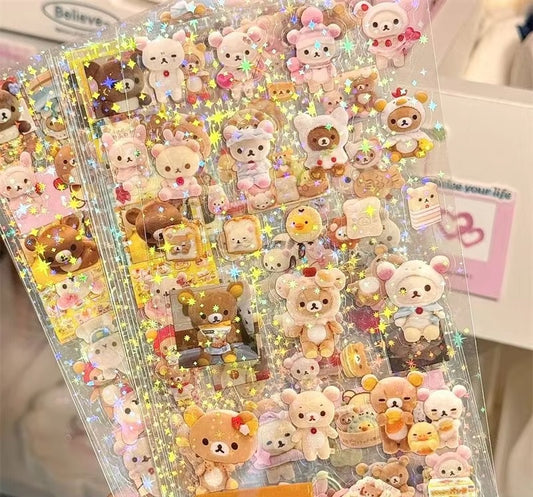 5Sheets Cartoon HelloKitty Rilakkuma Stickers Cartoon Anime Die-cutting Flashing Laser Sticker Decals DIY Handbooks Decoration