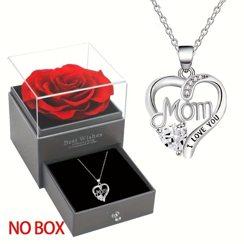 Rose Box Heart Pendant Necklace, I Love You Jewelry Gift for Mom, Wife, Lover, Daughter, Girlfriend, Christmas Best Friend