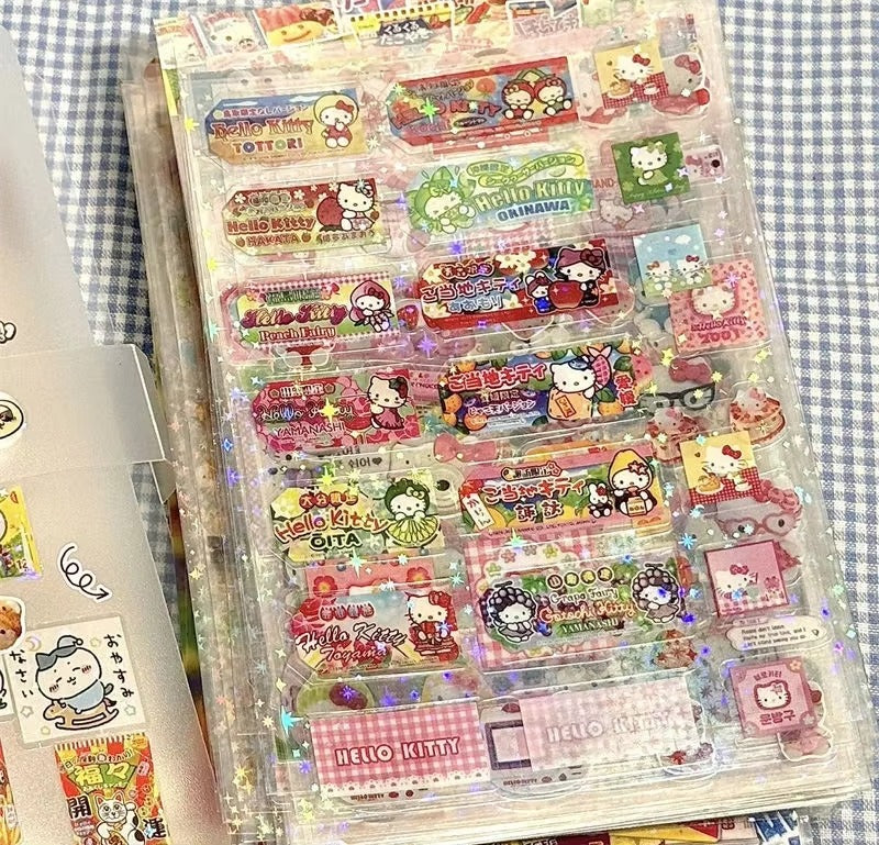 5Sheets Cartoon HelloKitty Rilakkuma Stickers Cartoon Anime Die-cutting Flashing Laser Sticker Decals DIY Handbooks Decoration