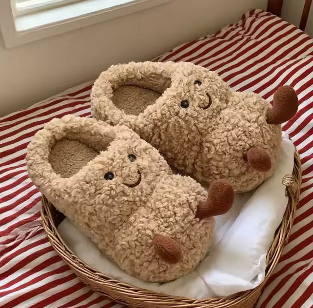 Couples Winter Home Slippers Fun Croissant Bread Design Thick Soled Anti Slip Cute Cotton Indoor Household Slipper For Men Women