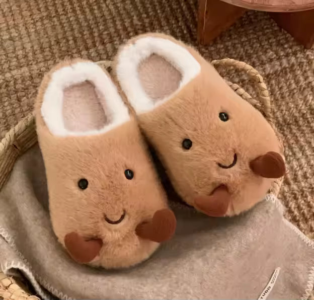 Couples Winter Home Slippers Fun Croissant Bread Design Thick Soled Anti Slip Cute Cotton Indoor Household Slipper For Men Women