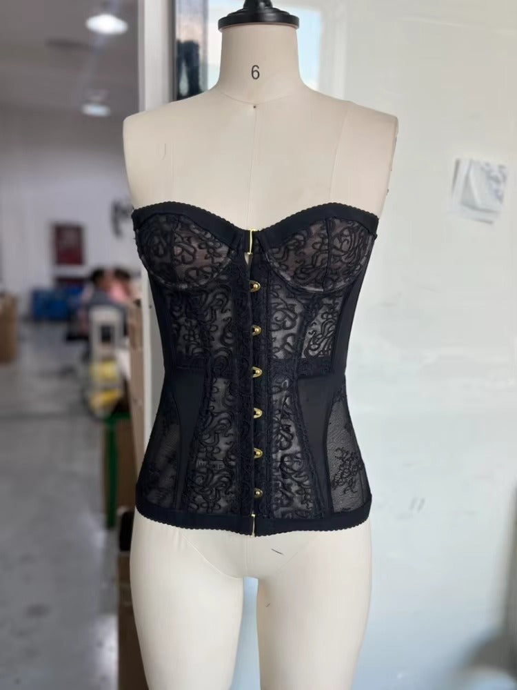 Spicy Girl Sexy Tight Corset Lace Hollow Sleeveless Strapless Summer Fashion Women Street Trendy Vest
