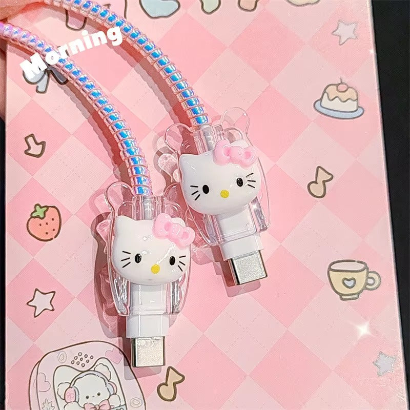 Cartoon Hello Kitty Charger Data Cable Case Protector And Winding Kit For 20W Fast Charger Adapter Phone Charger Case