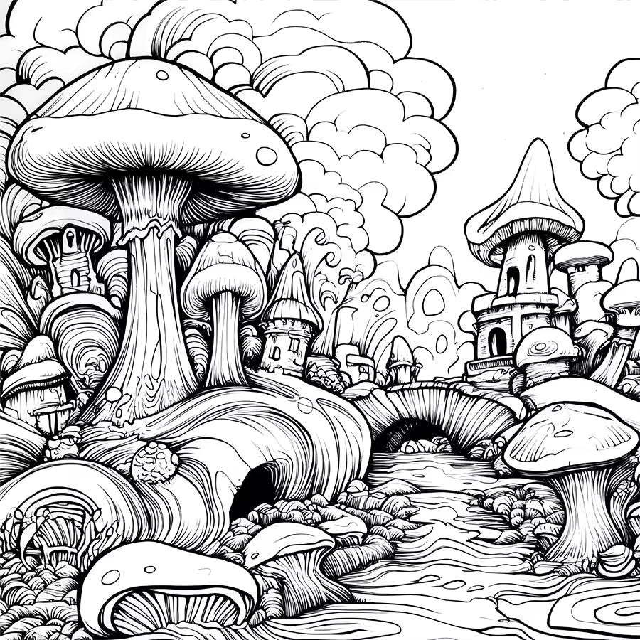 Mushroom World Colouring Book Adult Picture Book Original Design