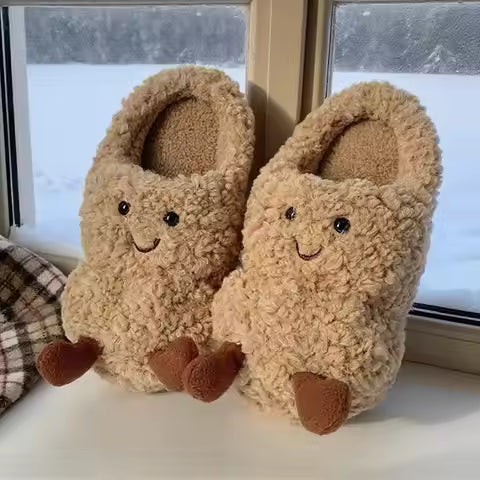 Couples Winter Home Slippers Fun Croissant Bread Design Thick Soled Anti Slip Cute Cotton Indoor Household Slipper For Men Women