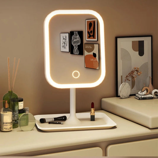 Niche Modern Desktop Vanity Mirror 3 Colour Light LED Makeup Mirror Touching Mirror Women Bedroom Dressing Mirror